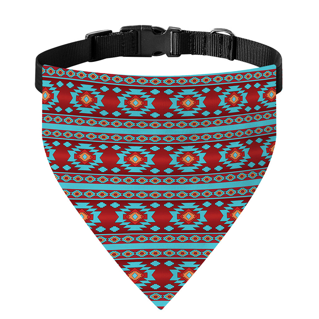 Red And Teal Southwestern Pattern Print Over The Collar Dog Bandana