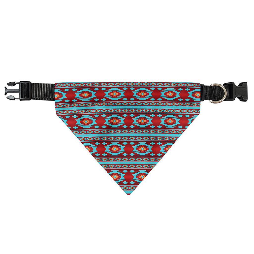 Red And Teal Southwestern Pattern Print Over The Collar Dog Bandana