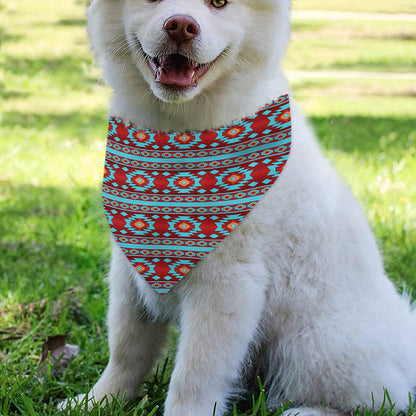 Red And Teal Southwestern Pattern Print Over The Collar Dog Bandana