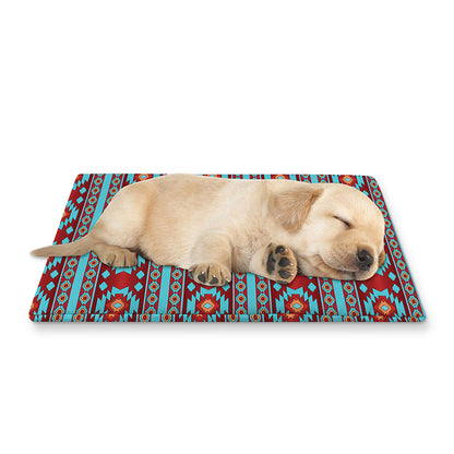 Red And Teal Southwestern Pattern Print Pet Cooling Mat Cover