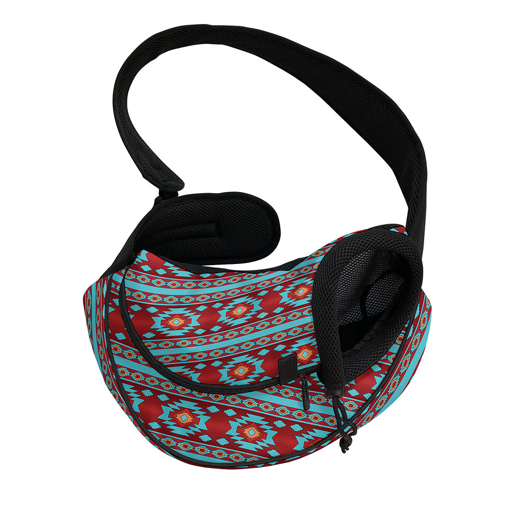 Red And Teal Southwestern Pattern Print Pet Sling Carrier