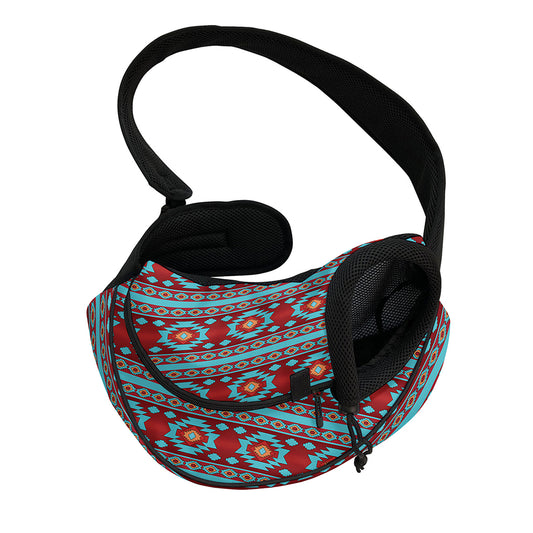 Red And Teal Southwestern Pattern Print Pet Sling Carrier
