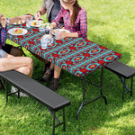 Red And Teal Southwestern Pattern Print Picnic Table Cover