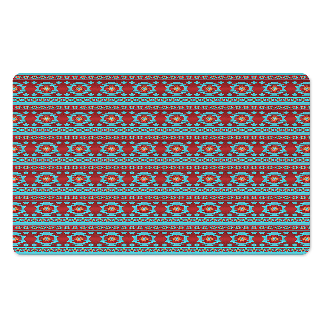 Red And Teal Southwestern Pattern Print Polyester Doormat