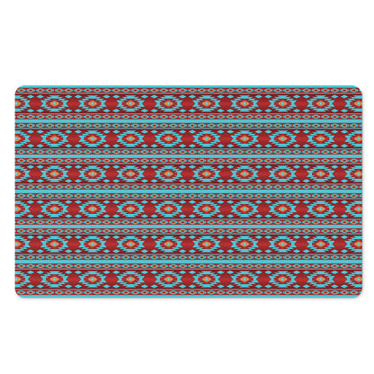 Red And Teal Southwestern Pattern Print Polyester Doormat