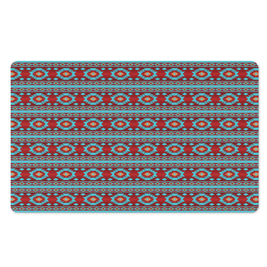 Red And Teal Southwestern Pattern Print Polyester Doormat