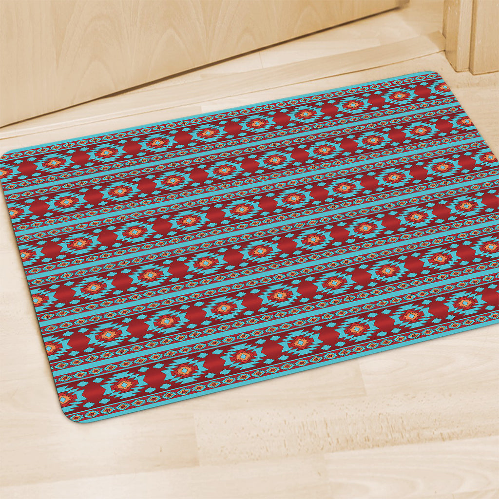 Red And Teal Southwestern Pattern Print Polyester Doormat