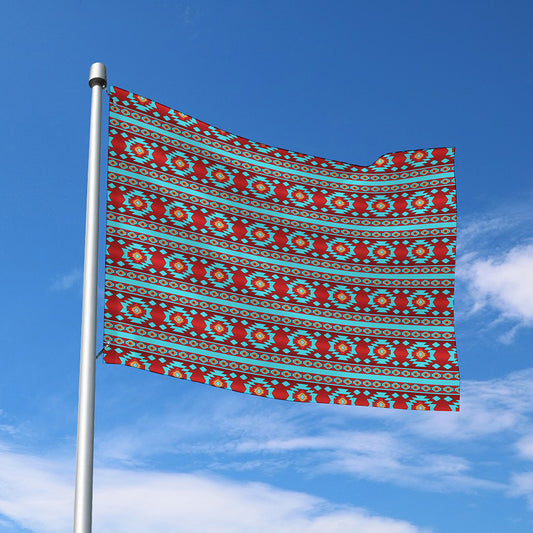 Red And Teal Southwestern Pattern Print Polyester Flag