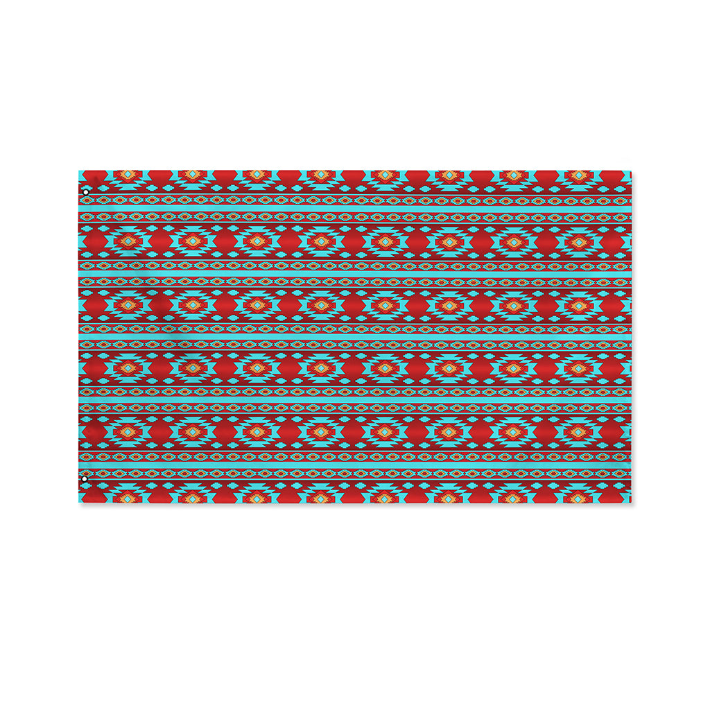 Red And Teal Southwestern Pattern Print Polyester Flag