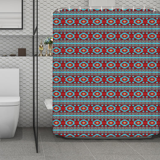 Red And Teal Southwestern Pattern Print Polyester Shower Curtain