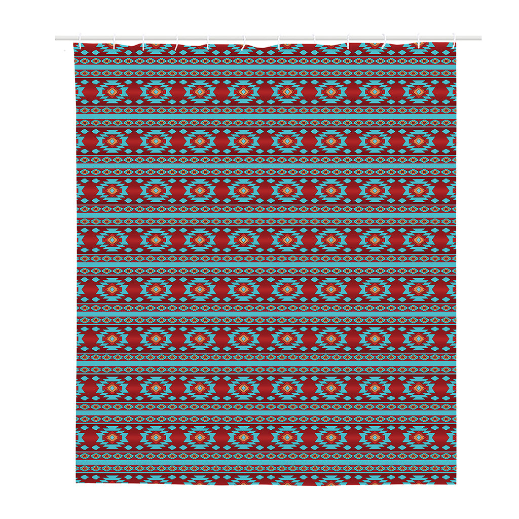 Red And Teal Southwestern Pattern Print Polyester Shower Curtain