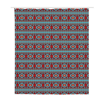 Red And Teal Southwestern Pattern Print Polyester Shower Curtain