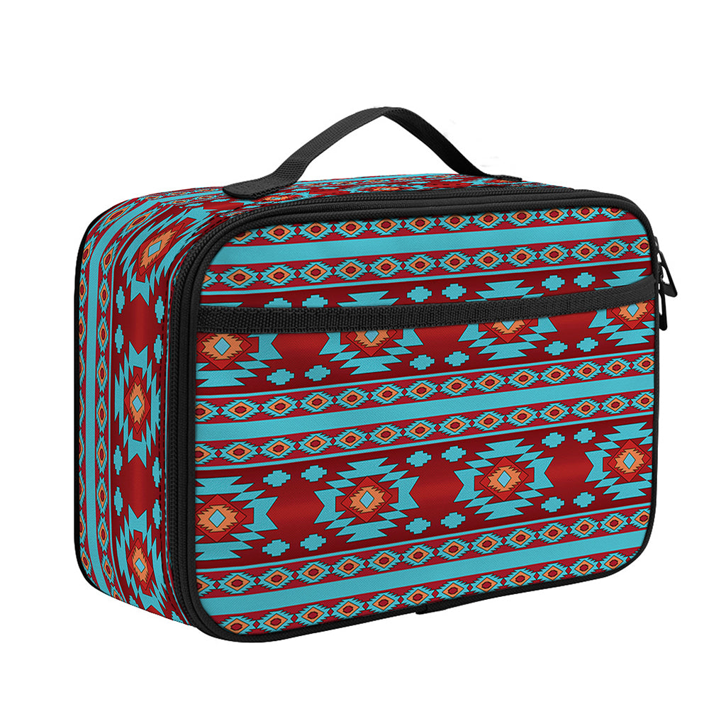Red And Teal Southwestern Pattern Print Portable Lunch Bag