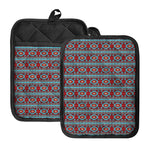 Red And Teal Southwestern Pattern Print Pot Holders With Pocket