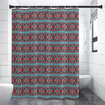 Red And Teal Southwestern Pattern Print Premium Shower Curtain