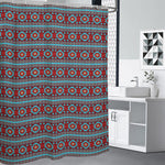 Red And Teal Southwestern Pattern Print Premium Shower Curtain