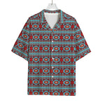 Red And Teal Southwestern Pattern Print Rayon Hawaiian Shirt