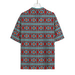 Red And Teal Southwestern Pattern Print Rayon Hawaiian Shirt