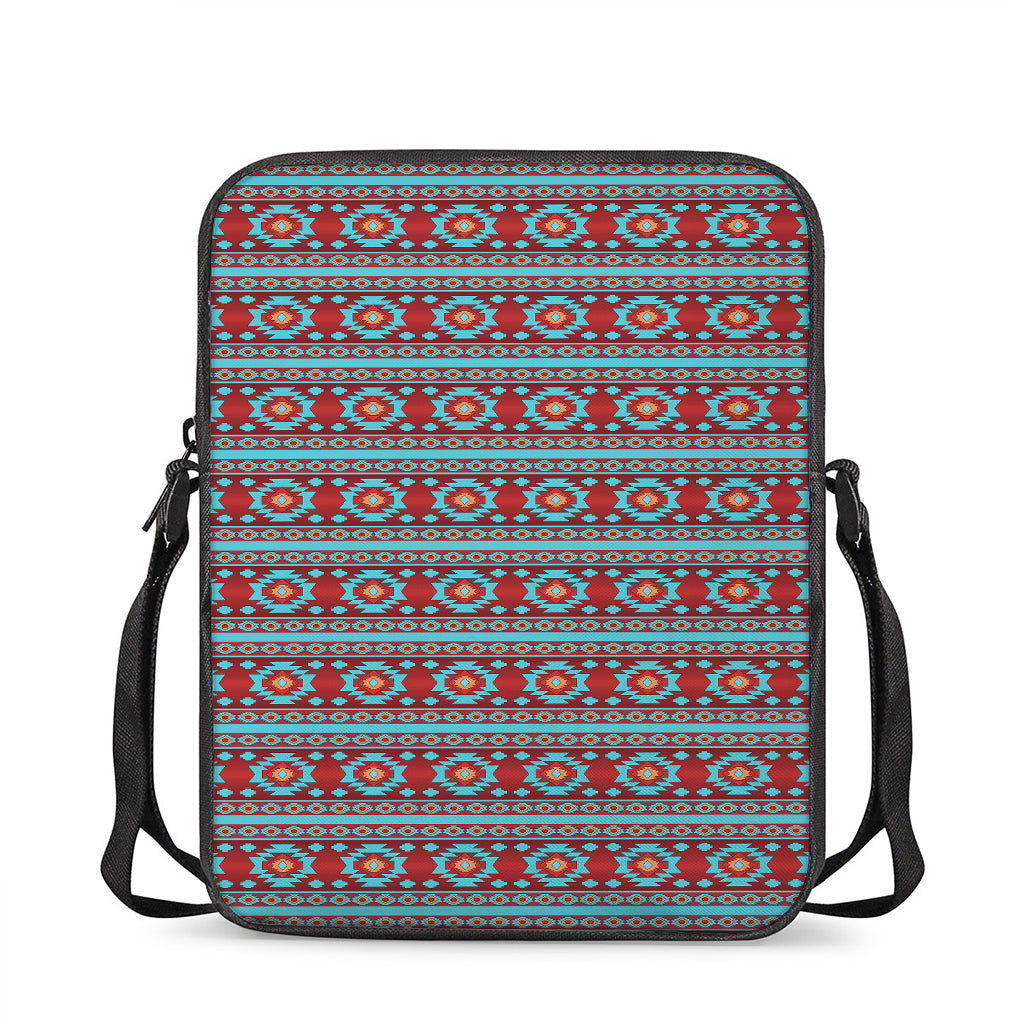 Red And Teal Southwestern Pattern Print Rectangular Crossbody Bag