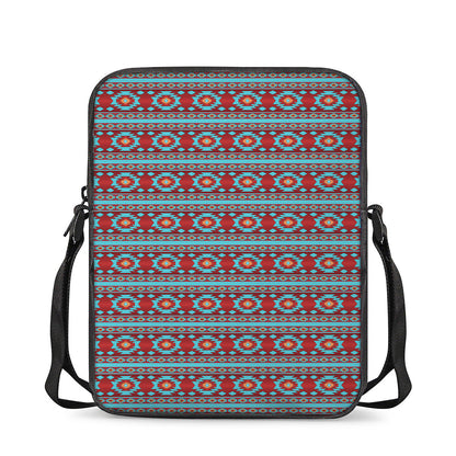 Red And Teal Southwestern Pattern Print Rectangular Crossbody Bag