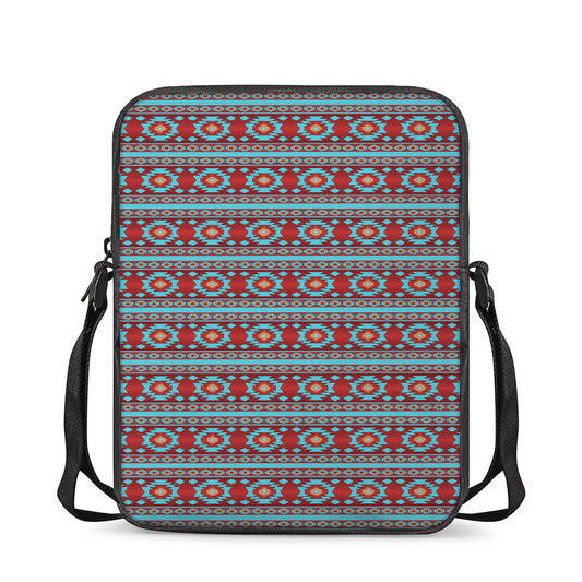 Red And Teal Southwestern Pattern Print Rectangular Crossbody Bag