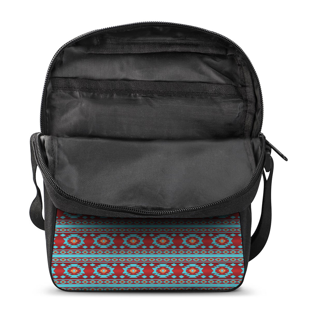 Red And Teal Southwestern Pattern Print Rectangular Crossbody Bag