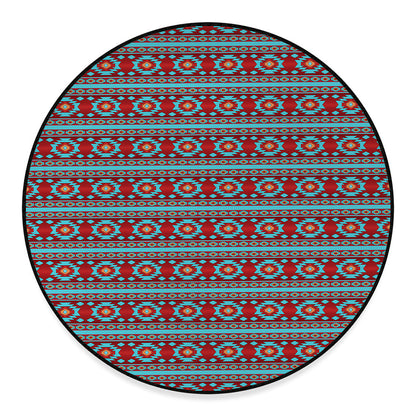 Red And Teal Southwestern Pattern Print Round Floor Mat