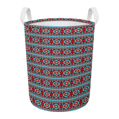 Red And Teal Southwestern Pattern Print Round Laundry Basket