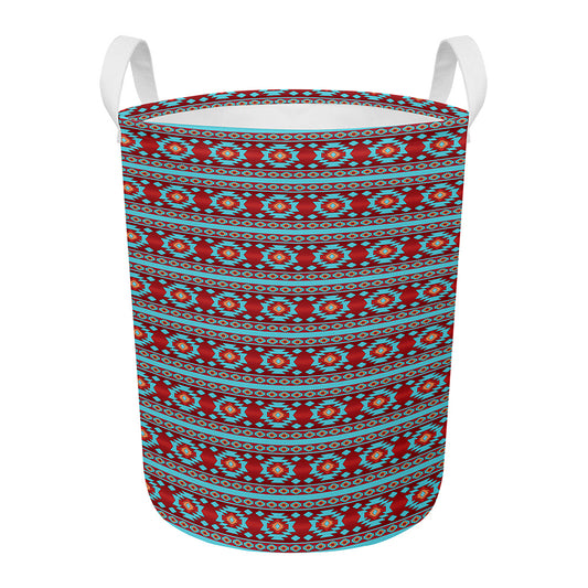 Red And Teal Southwestern Pattern Print Round Laundry Basket