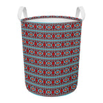 Red And Teal Southwestern Pattern Print Round Laundry Basket