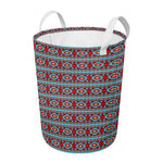 Red And Teal Southwestern Pattern Print Round Laundry Basket