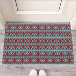 Red And Teal Southwestern Pattern Print Rubber Doormat