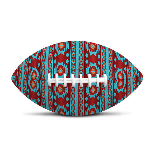 Red And Teal Southwestern Pattern Print Rugby Ball