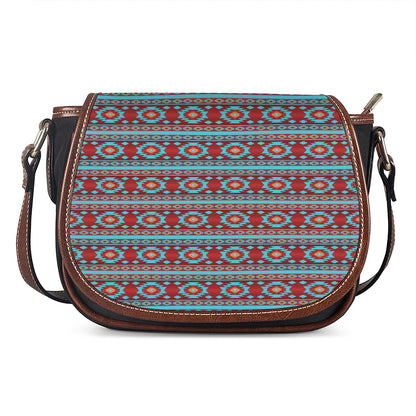 Red And Teal Southwestern Pattern Print Saddle Bag