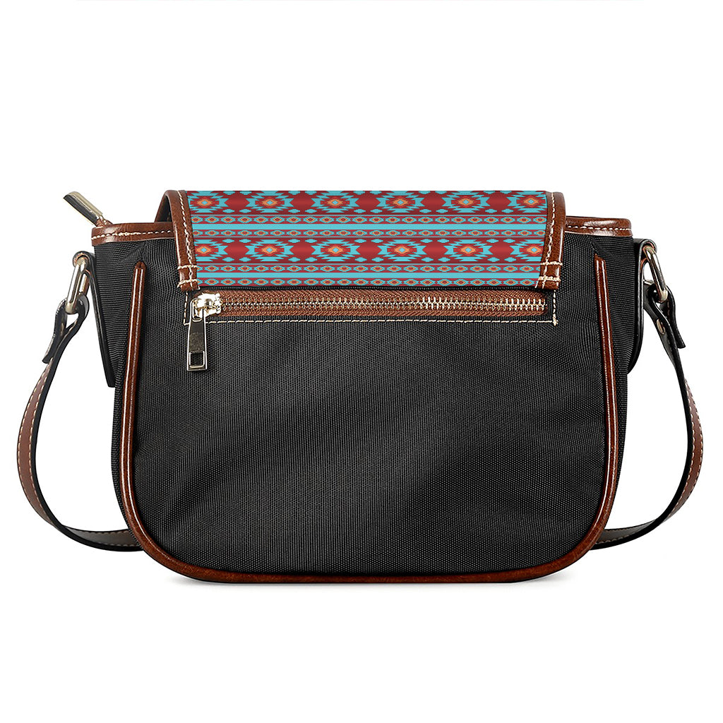 Red And Teal Southwestern Pattern Print Saddle Bag