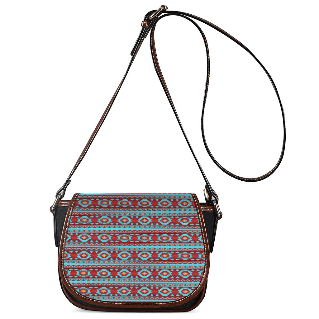 Red And Teal Southwestern Pattern Print Saddle Bag