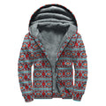 Red And Teal Southwestern Pattern Print Sherpa Lined Zip Up Hoodie