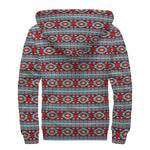 Red And Teal Southwestern Pattern Print Sherpa Lined Zip Up Hoodie