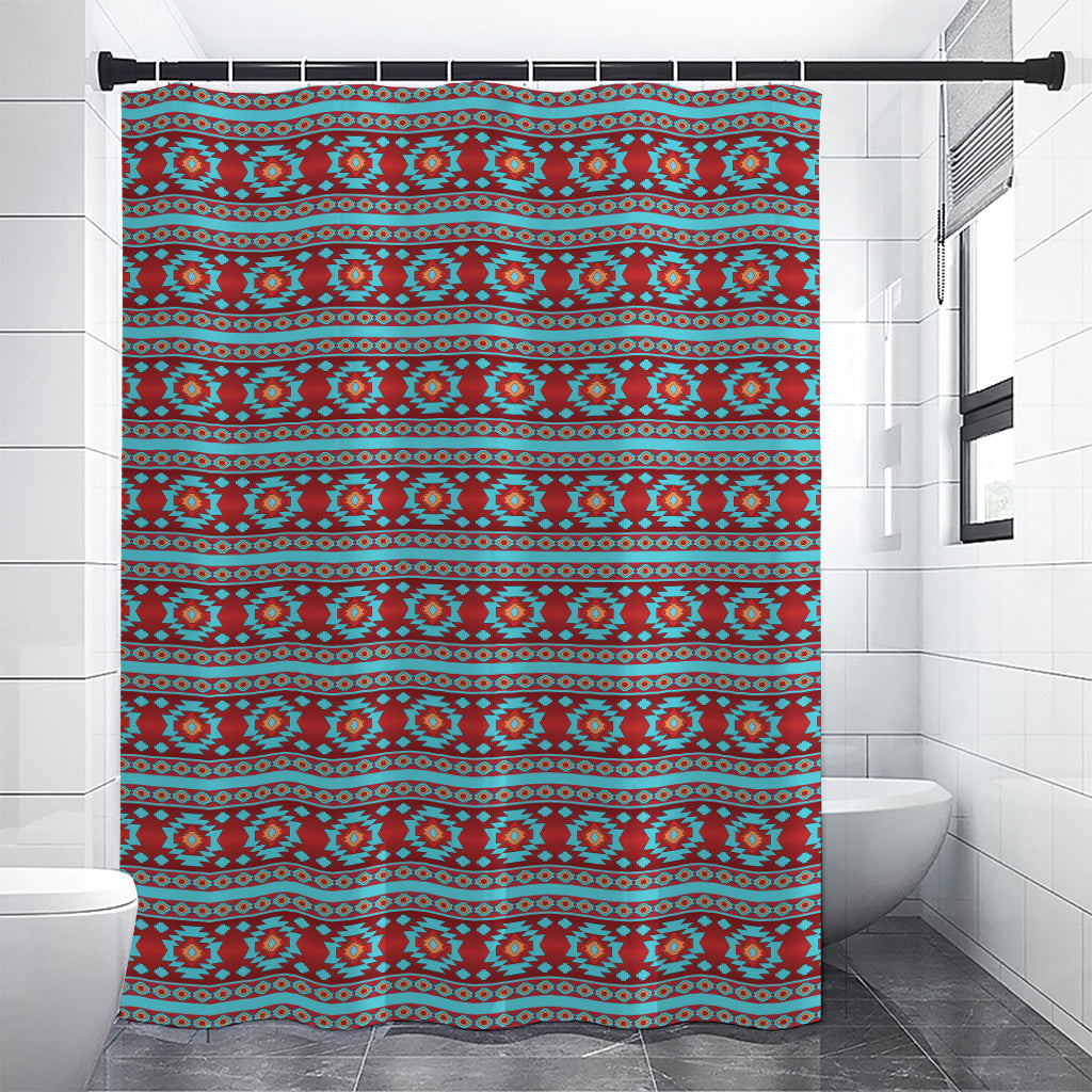 Red And Teal Southwestern Pattern Print Shower Curtain
