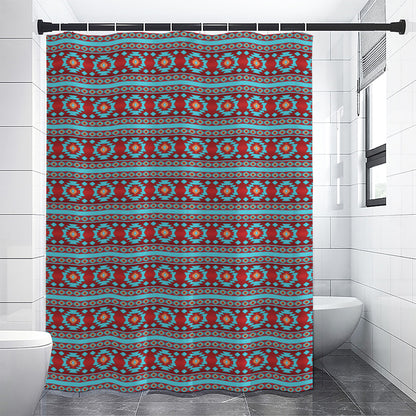 Red And Teal Southwestern Pattern Print Shower Curtain