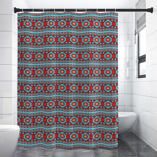 Red And Teal Southwestern Pattern Print Shower Curtain