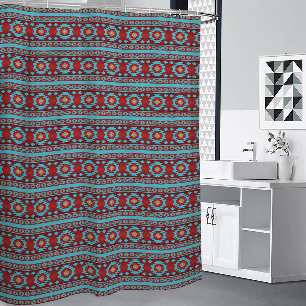 Red And Teal Southwestern Pattern Print Shower Curtain