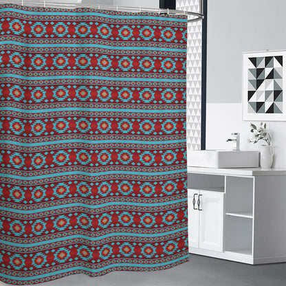 Red And Teal Southwestern Pattern Print Shower Curtain