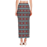 Red And Teal Southwestern Pattern Print Side Slit Maxi Skirt