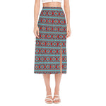 Red And Teal Southwestern Pattern Print Side Slit Midi Skirt