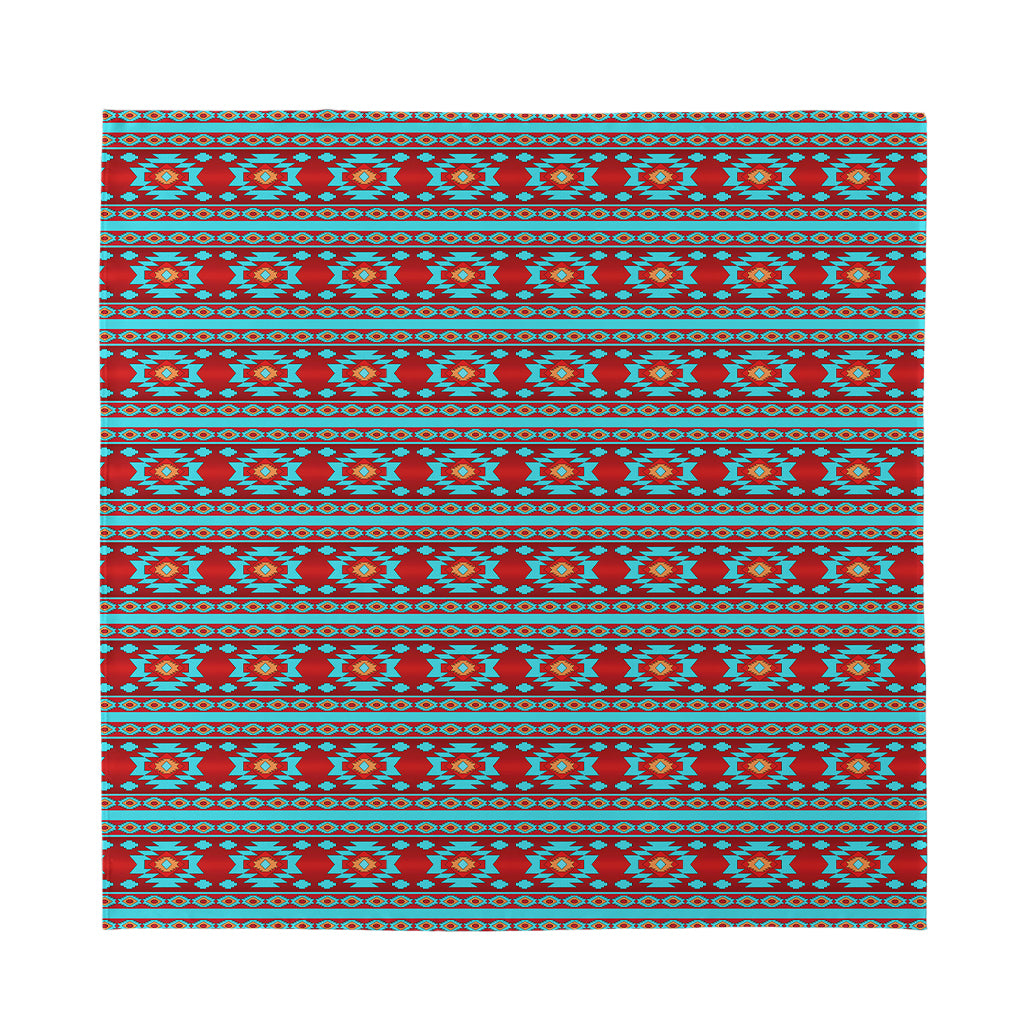 Red And Teal Southwestern Pattern Print Silk Bandana