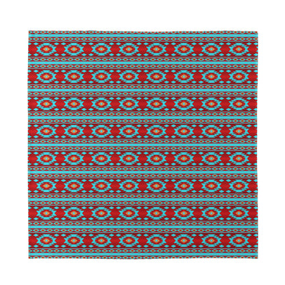 Red And Teal Southwestern Pattern Print Silk Bandana
