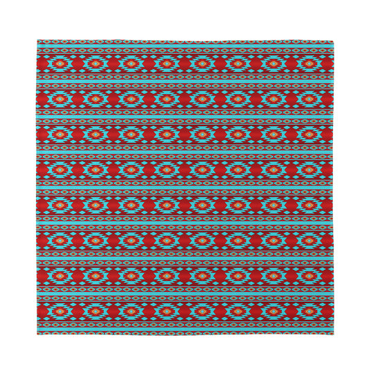Red And Teal Southwestern Pattern Print Silk Bandana