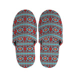 Red And Teal Southwestern Pattern Print Slippers