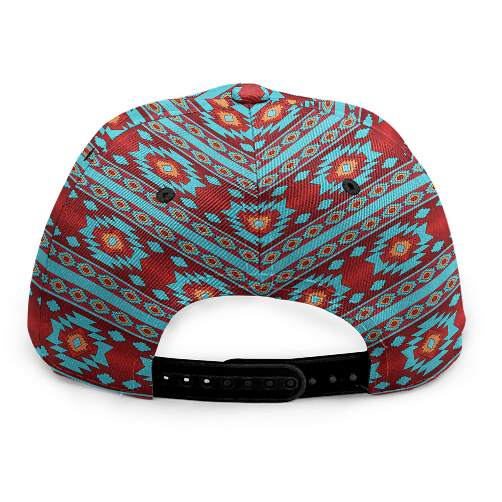 Red And Teal Southwestern Pattern Print Snapback Cap